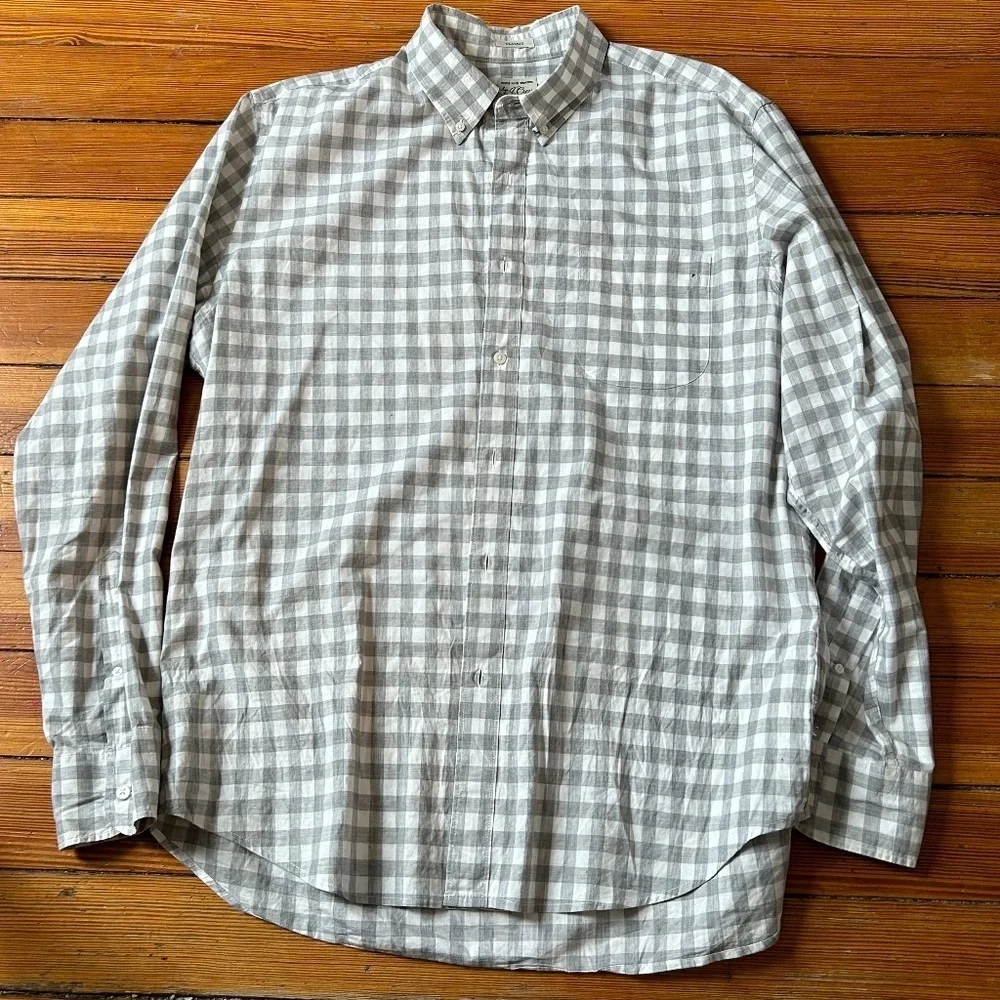 Sewn for J Crew Gray/White Check Men's Button Down‎ Sz L